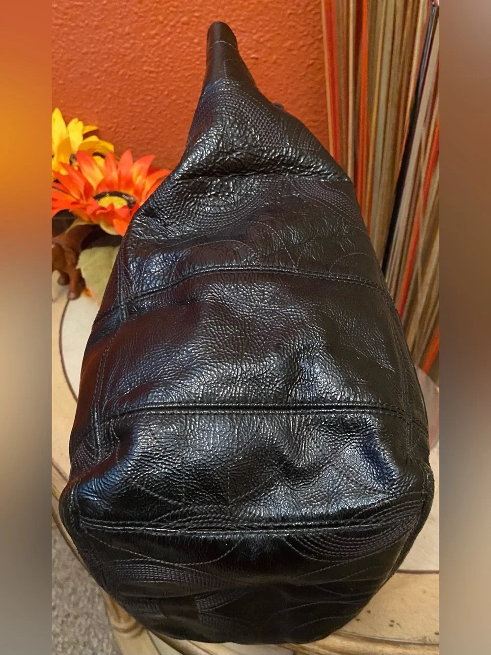 Coach -EUC- Y2K- Alex Signature Black Patent Leather Double Handle Shoulder Bag